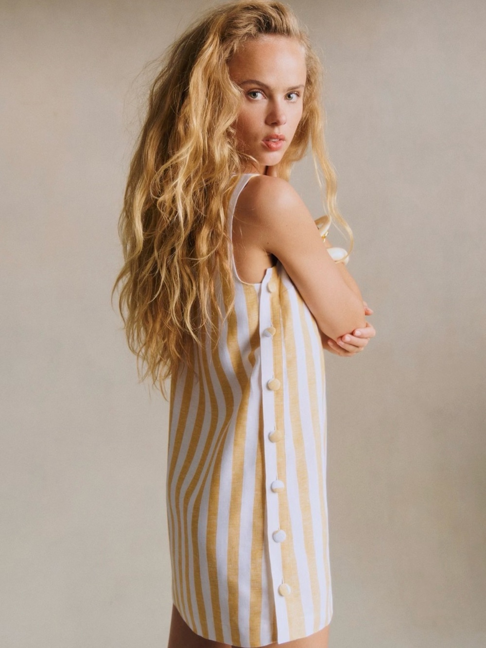 Sezane Yellow and White Striped Sleeveless Slip